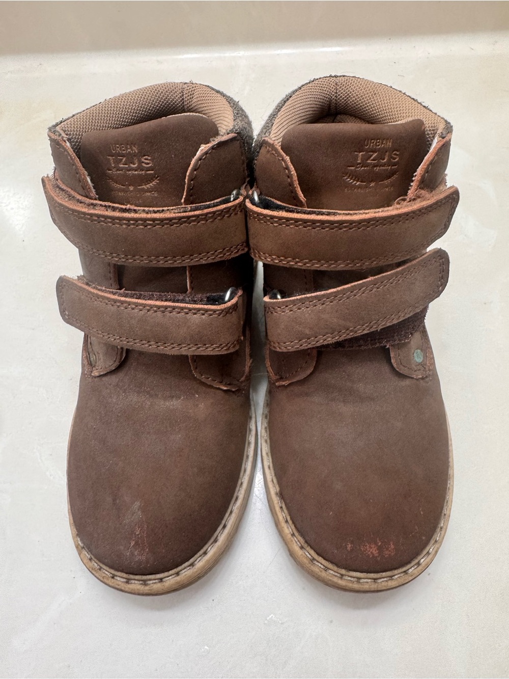 Kids Brown Suede Hook-and-Loop Boots Tzjs